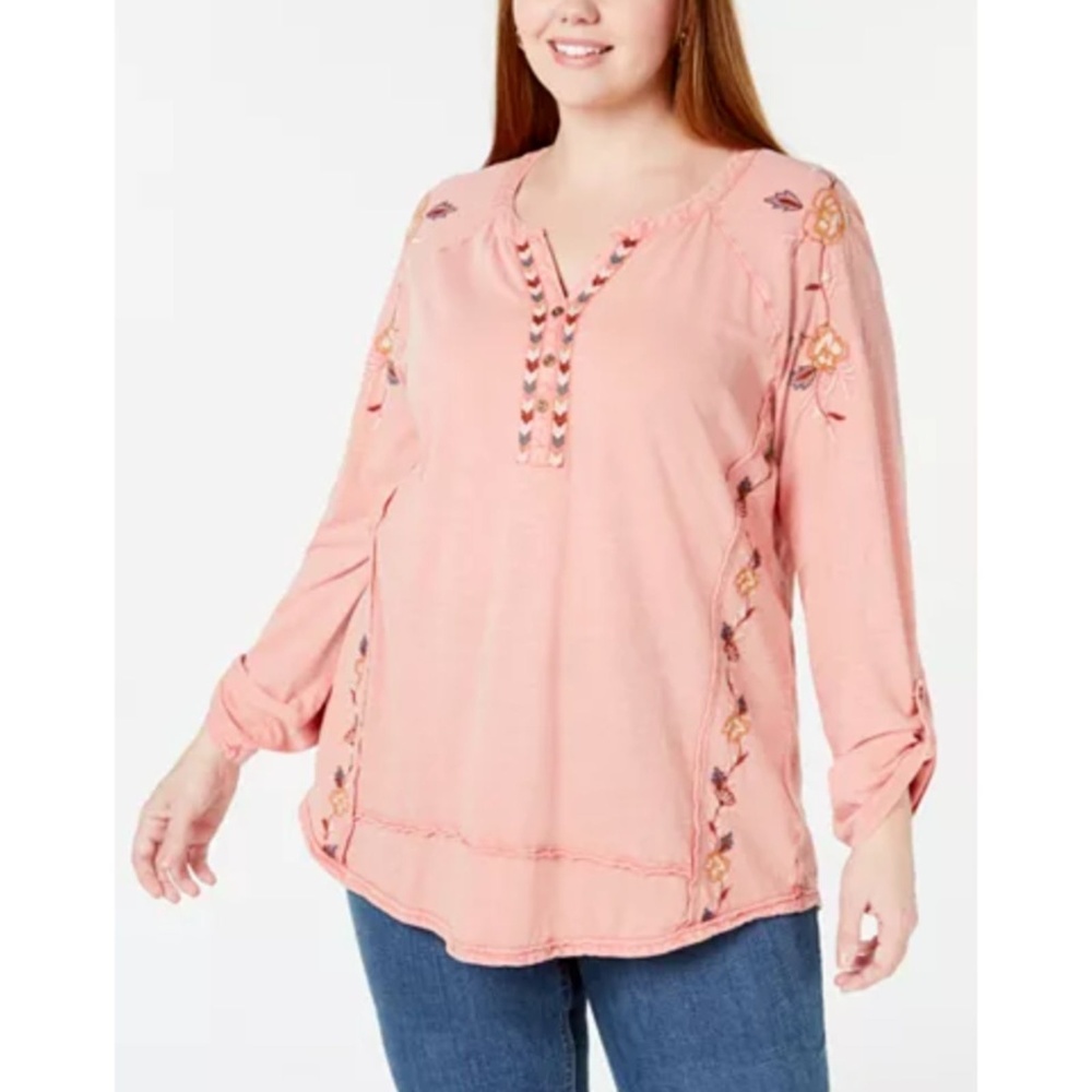 Style & Co Womens Size 2X Distressed Peasant Rose